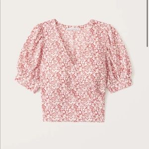 Abercrombie & Fitch Puff Sleeve Floral Wrap Top